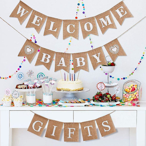 3-delad Välkommen Baby-banderoll Present Burlap-banderoll Baby Shower-banderoll Girlang Passar Baby Shower