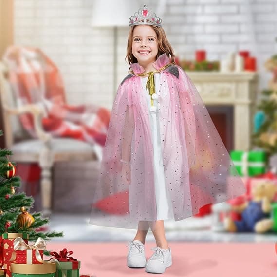 Rosa Prinsessekjole & Kappesæt med Tiara til Piger i alderen 3-8 år [JUN] Pink Pink
