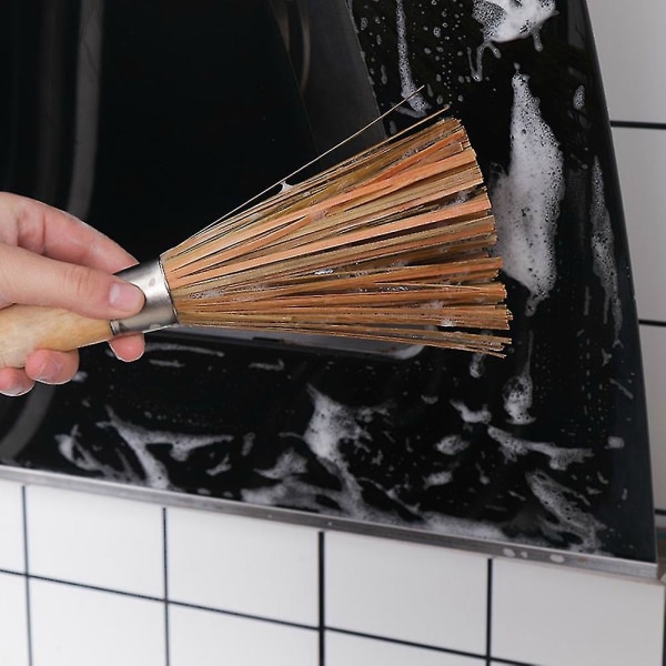 2 stk Bambuspandebørster Langt skaft Wok Rengøringsbørste Opvaskebørster Køkkenværktøj
