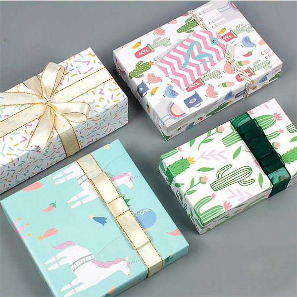 Presentpapper, julpapper, 12 st 50 * 70cm (prydnad * 4 + enhörning * 4 + kaktus * 4 + alpacka * 4)
