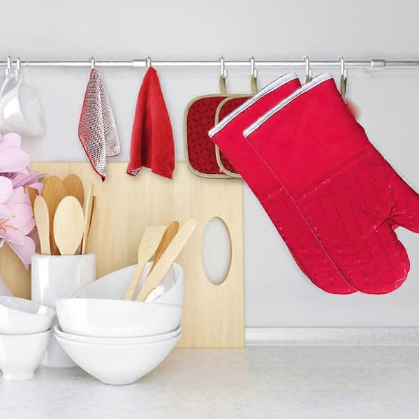 Culinary Essentials, Durable Quilted Oven Mitts With Non-Slip Silicone Surface, Machine Washable Kitchen Towels For Easy Cleaning, 6 Pieces