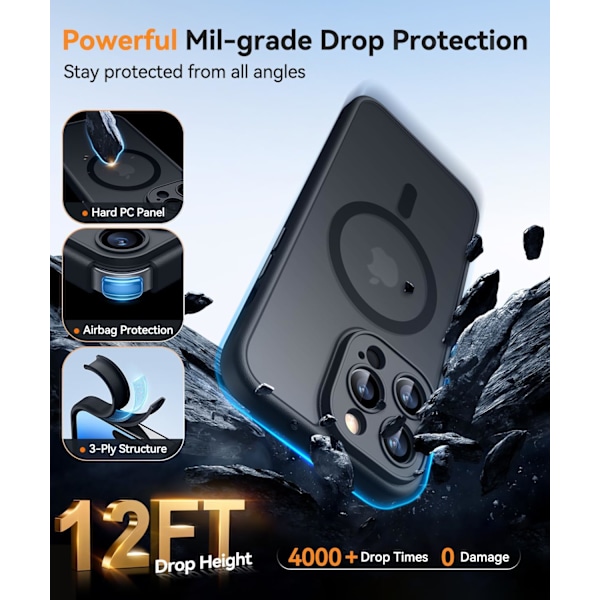 Magnetiskt skal för iPhone 16 Pro Max med fullständigt kameraskydd [MagSafe-kompatibelt] [Transparent matt] Skyddande mobilskal, Lila Svart Svart Black iPhone 14 Pro