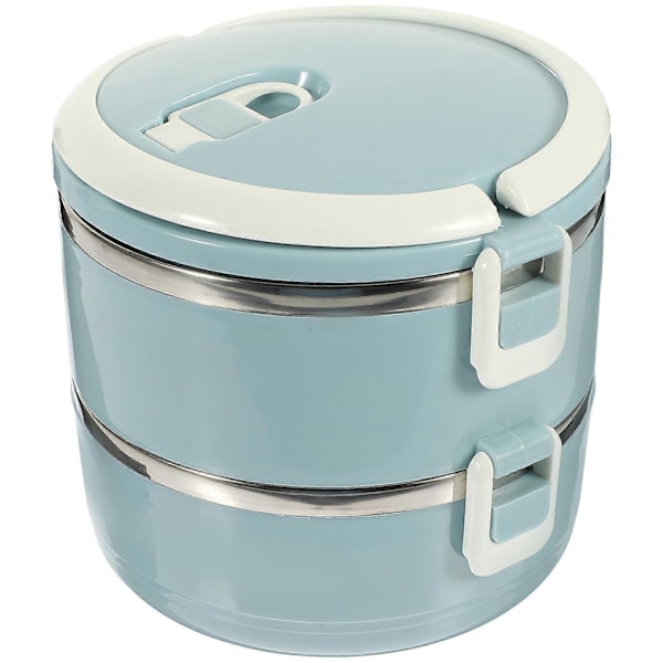 Dubbellagers Bento Box Rostfri Matlåda Stapelbar Matlåda Praktisk Matbehållare Blå Blue 15X14CM
