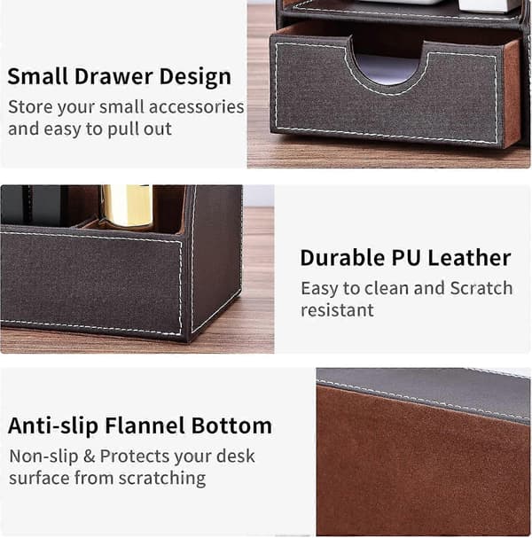 PU Leather Office Organizer, Pen Holder, Stationery Storage Box, Desk Accessories