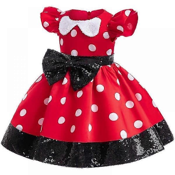 Minnie prinsessklänning flickdräkt performance kostym partyklänning röd 90 cm 90cm