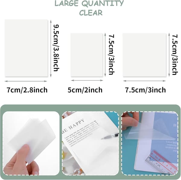 150 ark klare sticky notes, 3 størrelser gennemsigtige (vandtætte)