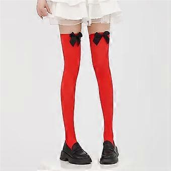 Lårhøye strømper for kvinner Sløyfer Lårhøye strømper Jul Over kneet strømper Lange støvelstrømper Cosplay strømper Gaver White bow