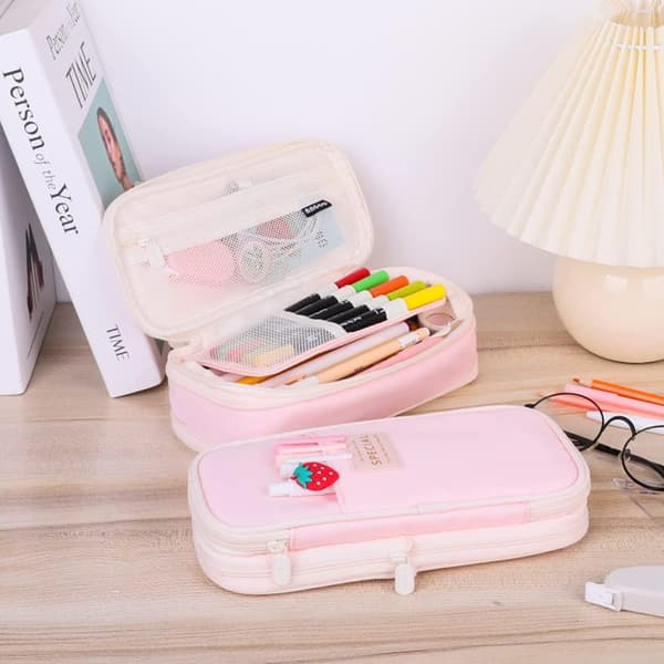 Foldable Pencil Case, Large Canvas Zipper Pen Bag, Multi-Compartment Stationery Organizer, Pencil Pouch for Kids.