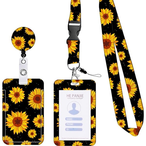Branded Case - Keychain - With ID Card Holder and Retractable Clip - One Black Piece
