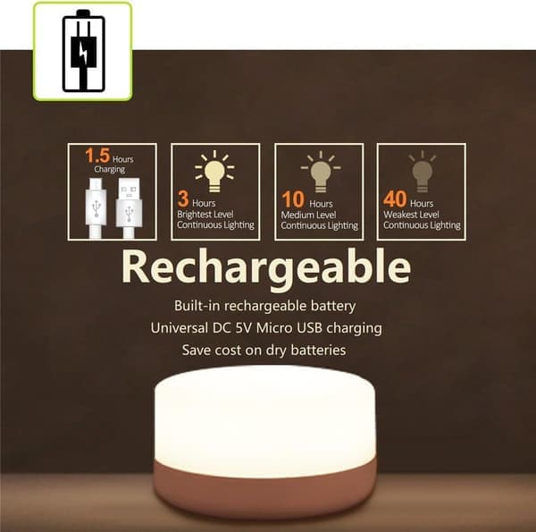 Rechargeable Mini Touch Night Light Cordless LED Lamp for Kids - Portable Dimmable Nursery Lamp