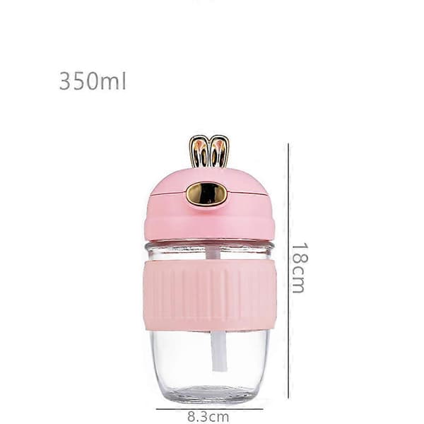 Pink Thick Glass Cup for Home Office Portable Coffee Cup Summer Drinking Cup with Lid Moe Rabbit Cup Kitchen Accessories