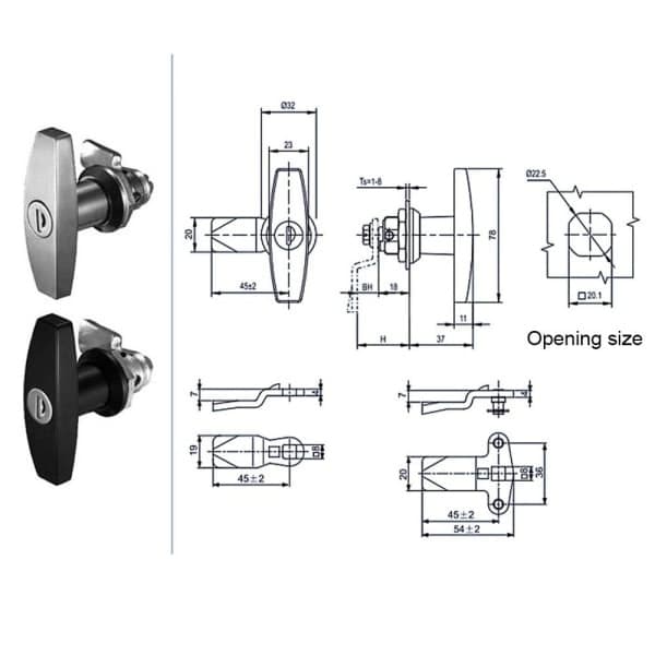 Truck T-Handle Lock Trailer Lock BLACK Black