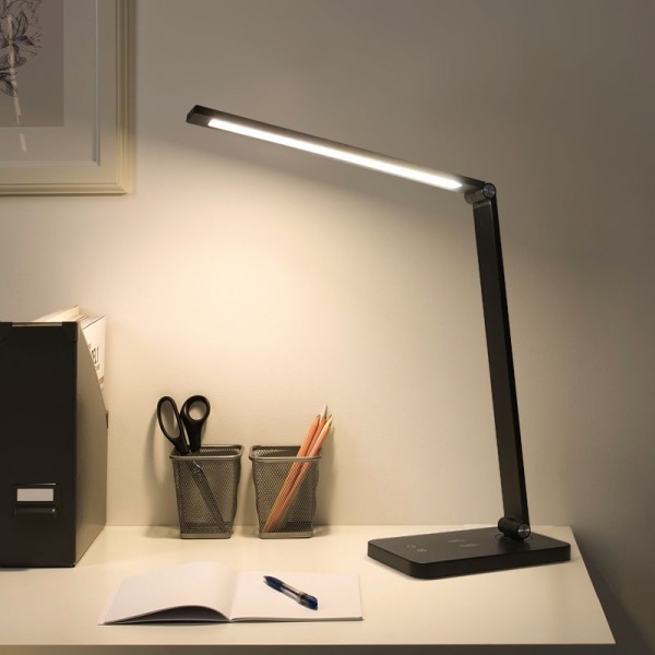 LED skrivebordslampe, Touch Control bordlampe med 3 niveauer lysstyrke, dæmpbar kontorlampe med justerbar arm, sammenfoldelig bordlampe til bord
