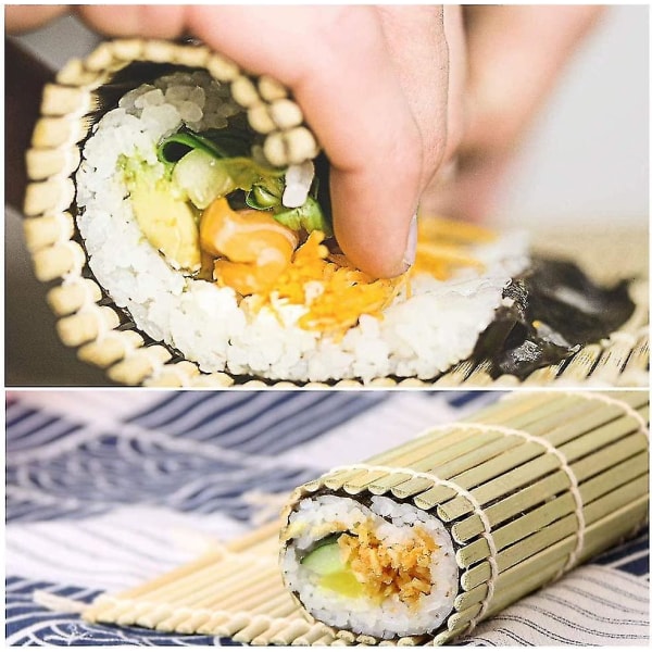 2 pakker bambus rullemåtte til sushi japansk stil (24 * 24 cm)