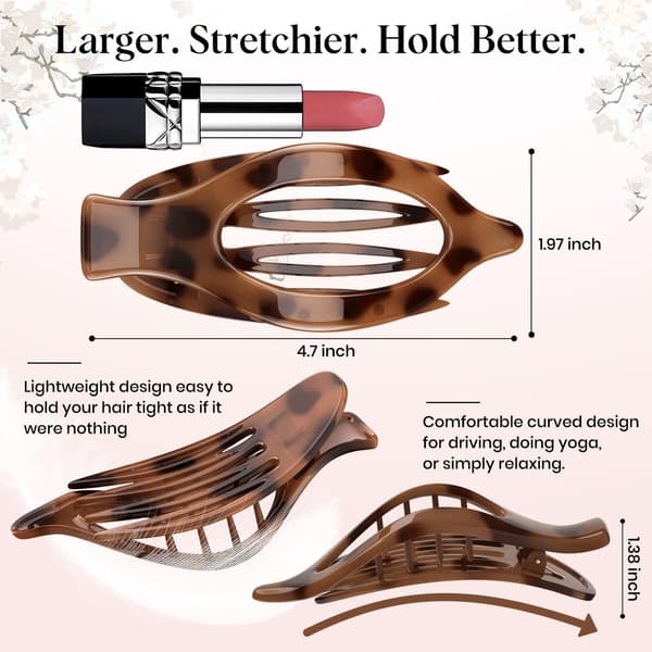 4 store franske flate hårklemmer for kvinner, leopardmønstrede buede komfortable hårklemmer, sterke stylinghåraccessoirer for tykt hår