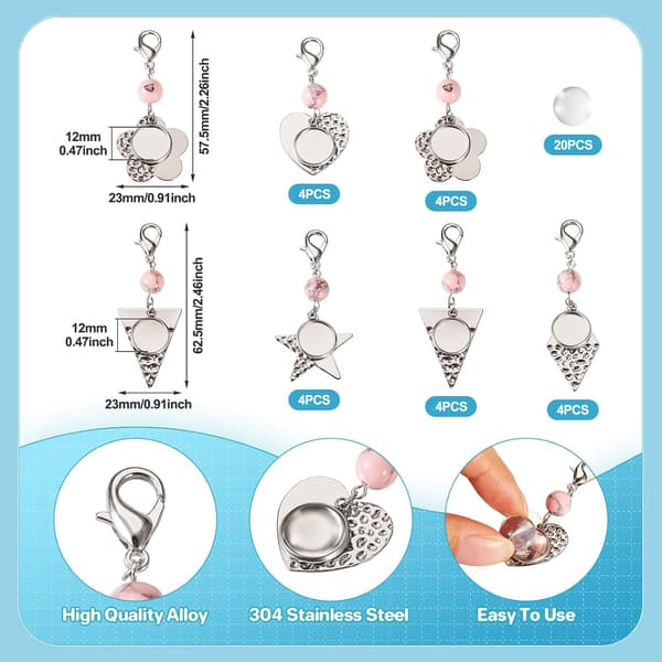 20 stk. rustfrit stål bezel bakke vedhæng blomst stjerne rombe hjerte trekant blank 12mm base cabochon charm til DIY håndværk nøglering smykkefremstilling