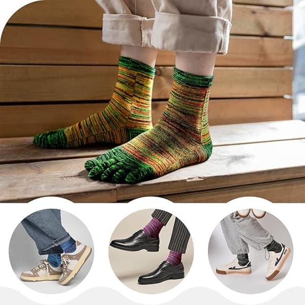 Toe Socks Size 6-8.5 for Men, Five Finger Socks Striped Cotton Running Socks 6-8.5 6-8.5