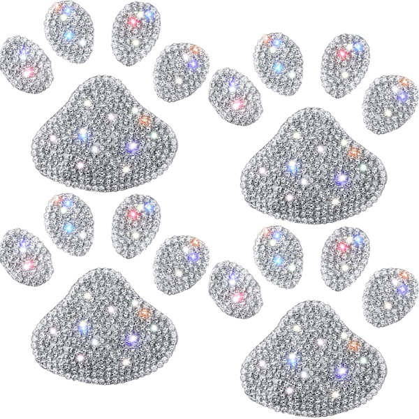 4 kpl Koiran tassun muotoisia tarroja, Bling-timantteja, Auton koristelu, Bling-timantti-tassut, Valkoiset timantti-auton tarrat, Bling-koira