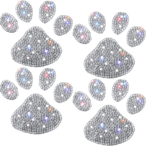 4 stk. Hundepotetrykklistermærker Bling Rhinestone Bildekoration Bling Rhinestone Paw Decals Hvide Rhinestone Bilklistermærker Bling Dog