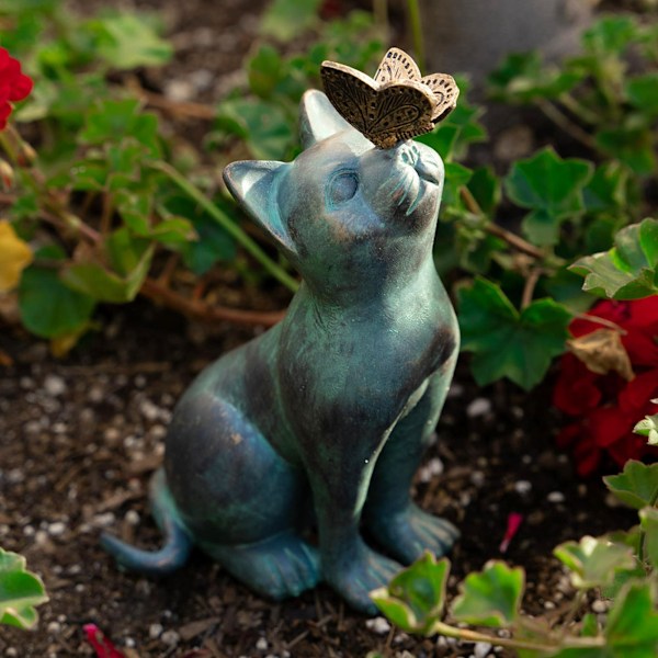 Katt Skulpturer Fjärilsstatyer Figurer Levande med Katter Hartshantverk Prydnadsföremål för Inomhus Utomhus Trädgård
