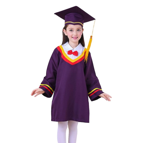 Avgangskjole for barn Doktorsett Skoleuniformer Graduering Phd-kappe Barnekåpe Cosplay-kostyme F Purple 140cm