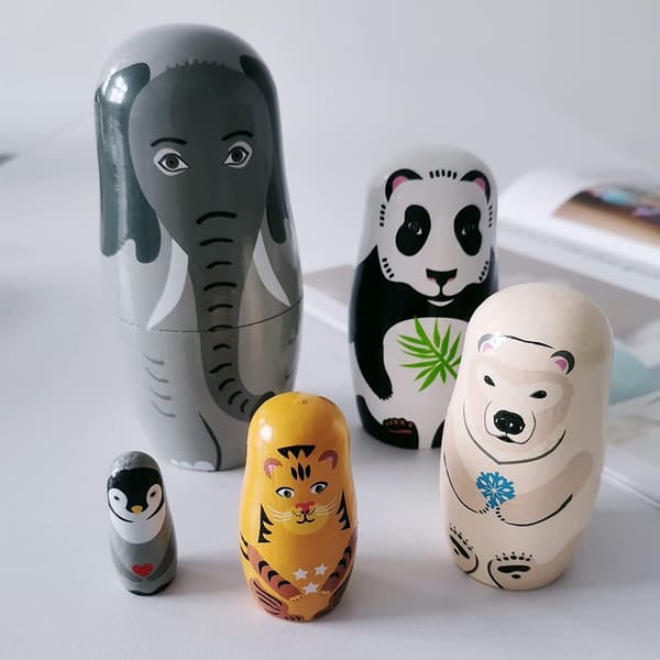 5-lagers ryska matryoshkadockor, trädjur häckande dockor, vackra matryoshkadockor, klassiska trämatryoshka, för fester,