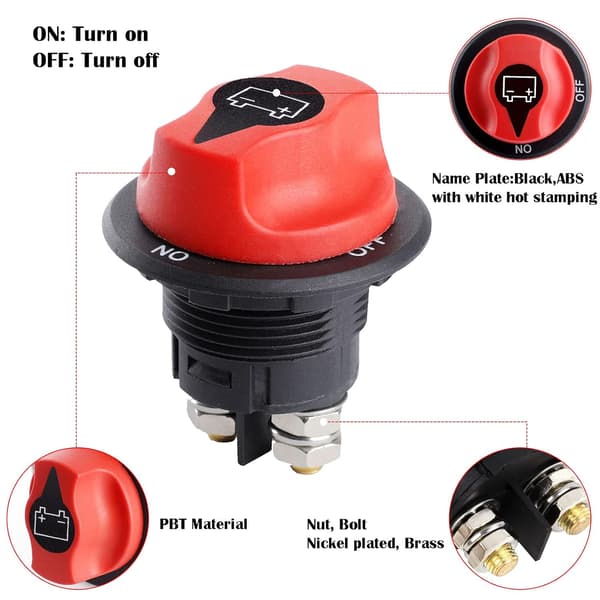 Batteriafbryder 12-48 V Batterihovedafbryder Maks. 32V DC 100A Kont 150A INT ON-Off Afbryder til Bil
