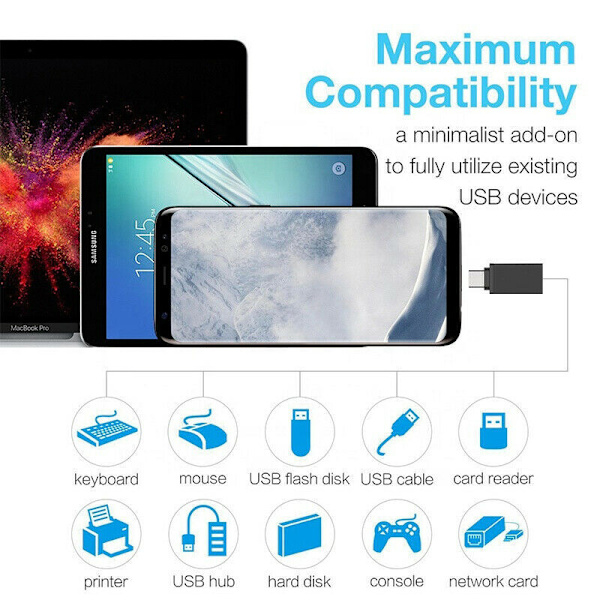 Supersnabb USB C - USB 3.0 -sovitin, musta