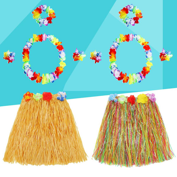 2 Set Tropiska Hula Danskjolar Tropisk Hula Gräs Kjolar Hawaii Gräs Kjolar Set Hawaii Hula Kjolar Färgglada 2st 2pcs