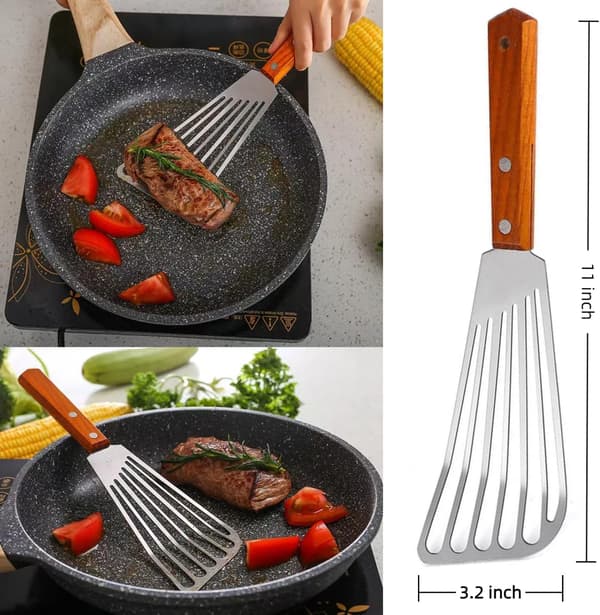 Metal Spatula with Slots for Non-Stick Pans, Suitable for Kitchen Cooking, Grilling, and Egg Frying