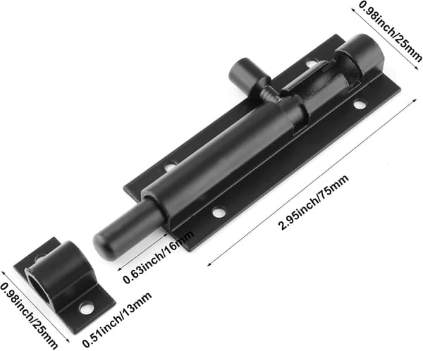 5 STK Tøndeboltlås 3 Tommer Kraftig Skydelås 5 STK Sort Sort 3 Tommer Black, 5 Pack