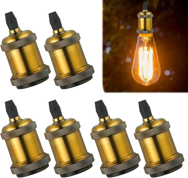 Vintage E27 light bulb socket, set of 6 vintage Edison sockets, high-quality aluminum lamp socket, adapter