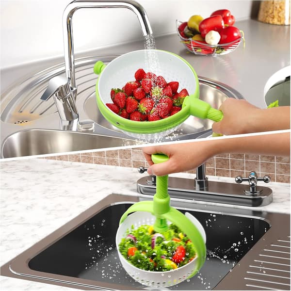 Small Salad Spinner, Quick and Easy Rotating Drain Basket, Vegetable Dryer, Fruit Washer, Kitchen Vegetable Washing Filter with Foldable Handle