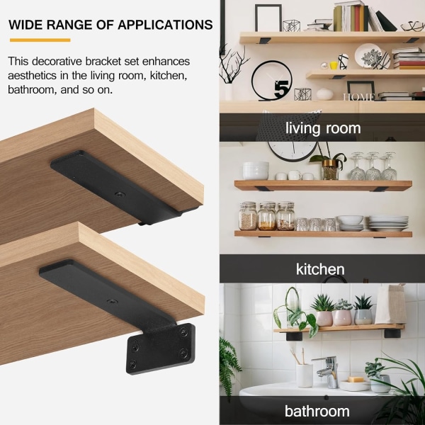 Svarte L-hyllebraketter i jern, metallhyllebraketter, industrielle hyllebraketter, moderne hyllebraketter, braketter - 20 cm