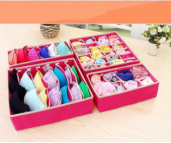 Drawer Organizer 4 Pieces Fabric Foldable Dresser Storage Basket Organizer And Storage Bra, Underwear, Red Storage Box
