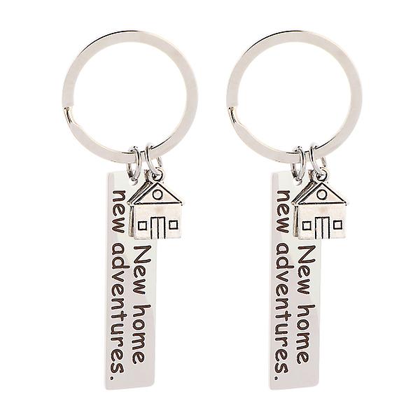 2pcs Housewarming Gift Keychains Home Key Chains Bag Keys Hanging PendantsSteel color8.5X1.2CM