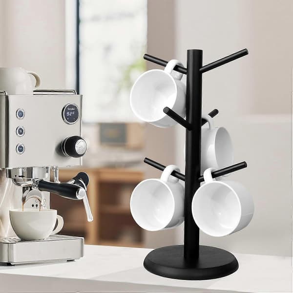Coffee Cup Holder, Black Bamboo Holder with Thick Base, Mug Holder, Coffee Cup Holder