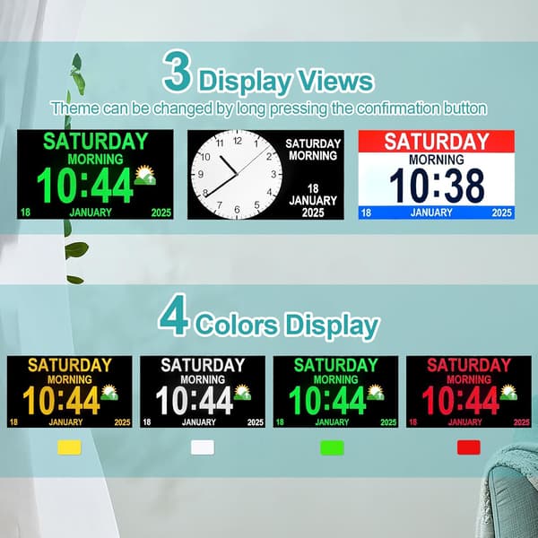 ®RisingFF Dementia Friendly Digital Clock with Date, Day and Time, Dimmable, 7 \" HD Digital Photo Frame