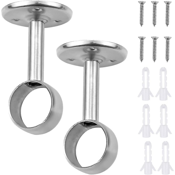 2 stk. Gardinstangs Holder, Rustfrit Stål Skabstang Støtte Gardinstangs Holder Med Skruer Og Udvidelsesrør Til Bruseforhæng Skab (25 mm)