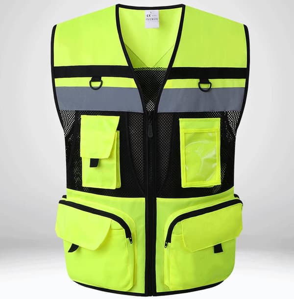 Varselvest for arbeid, høy synlighet, netting, pustende