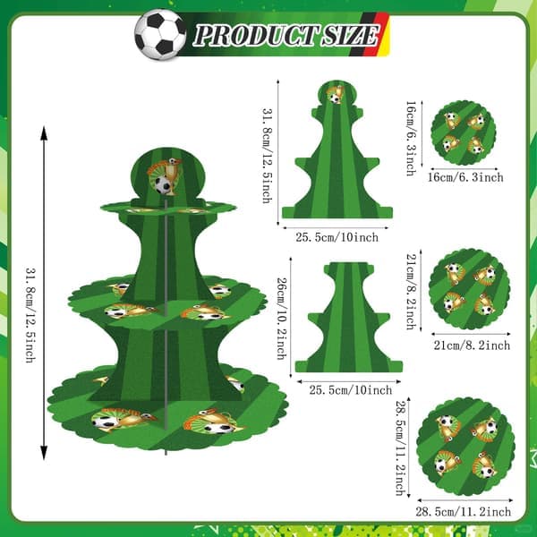 3-lags fodbold cupcake-stativ til VM, pap cupcake-stativ - Let at samle, genanvendeligt [Ho]