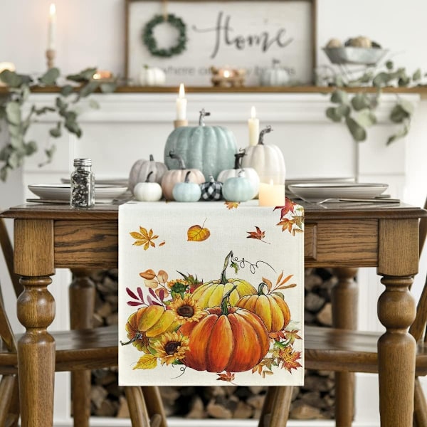 13 x 72 tum Höst Pumpa Solros Lönnlöv Thanksgiving Bordsskydd, Höstskörd Säsongsbetonad Retro Kök Bord Dekoration