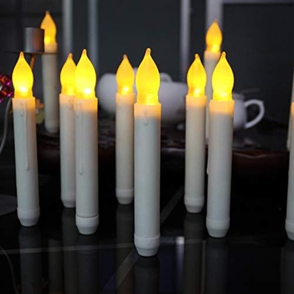 12 Flammelose Spidse Lys med Flimrende Elfenbensfarvet LED-Lys til Bryllup, Fest, Jul, Ravfarvet Lys, Batteridrevet Spidse Lys