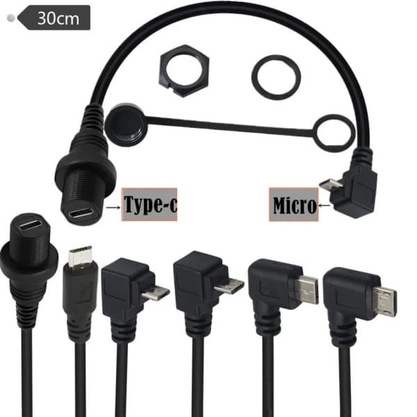 90 Degree Right Angle Micro USB 5P Male to USB 3.1 Type-C Female Conversion Adapter Cable Data Transfer 30cm