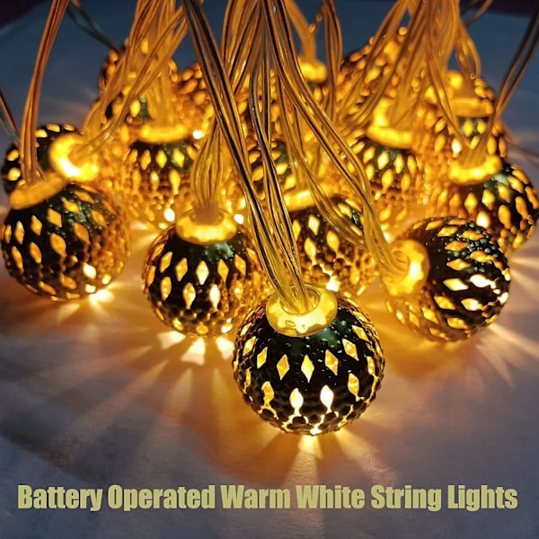 Lyslenke med 20 Gull LED-Kulelys, 3 meter Varmt Hvit Feelysslenke Batteridrevet Lyslenke Innendørs for Bryllup, Hage