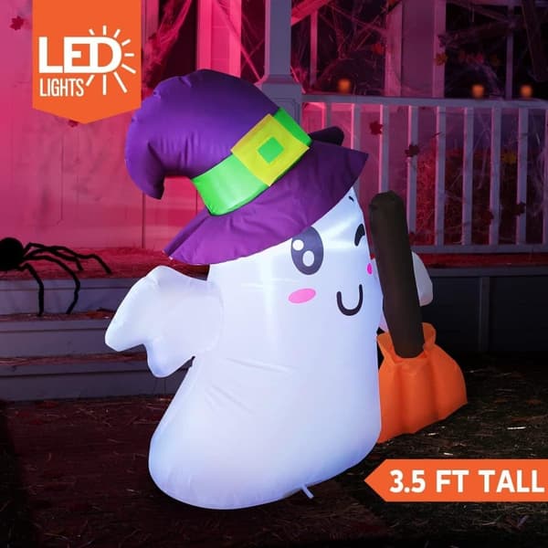 Halloween Dekoration 3,5 FT Oppustelig Heks Spøgelse med LED-lys til Havepynt