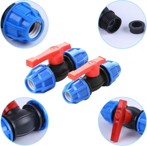 2 pieces PE ball valve PE coupling screw coupling water pipe 20 mm connection [DB]