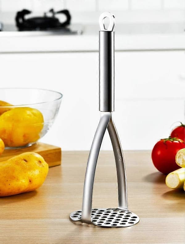 Kraftig potetmoser i rustfritt stål med ergonomisk sklisikkert grep for grønnsaker og frukt Ref: 3978