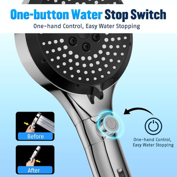 High-Pressure Anti-Limescale Shower Head, Bathroom Shower Head with 6 Spray Patterns (Silver/Chrome)
