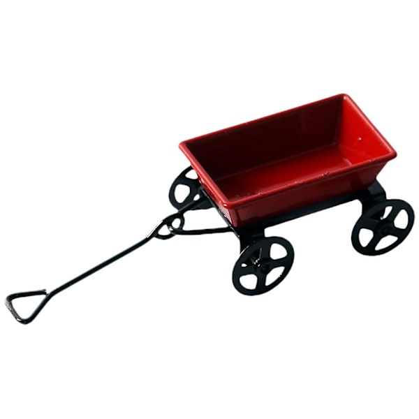Mini Trækvogn Jernvogn Ornament Mini Hus Have Layout Ornament Miniature Vogn Rød Red